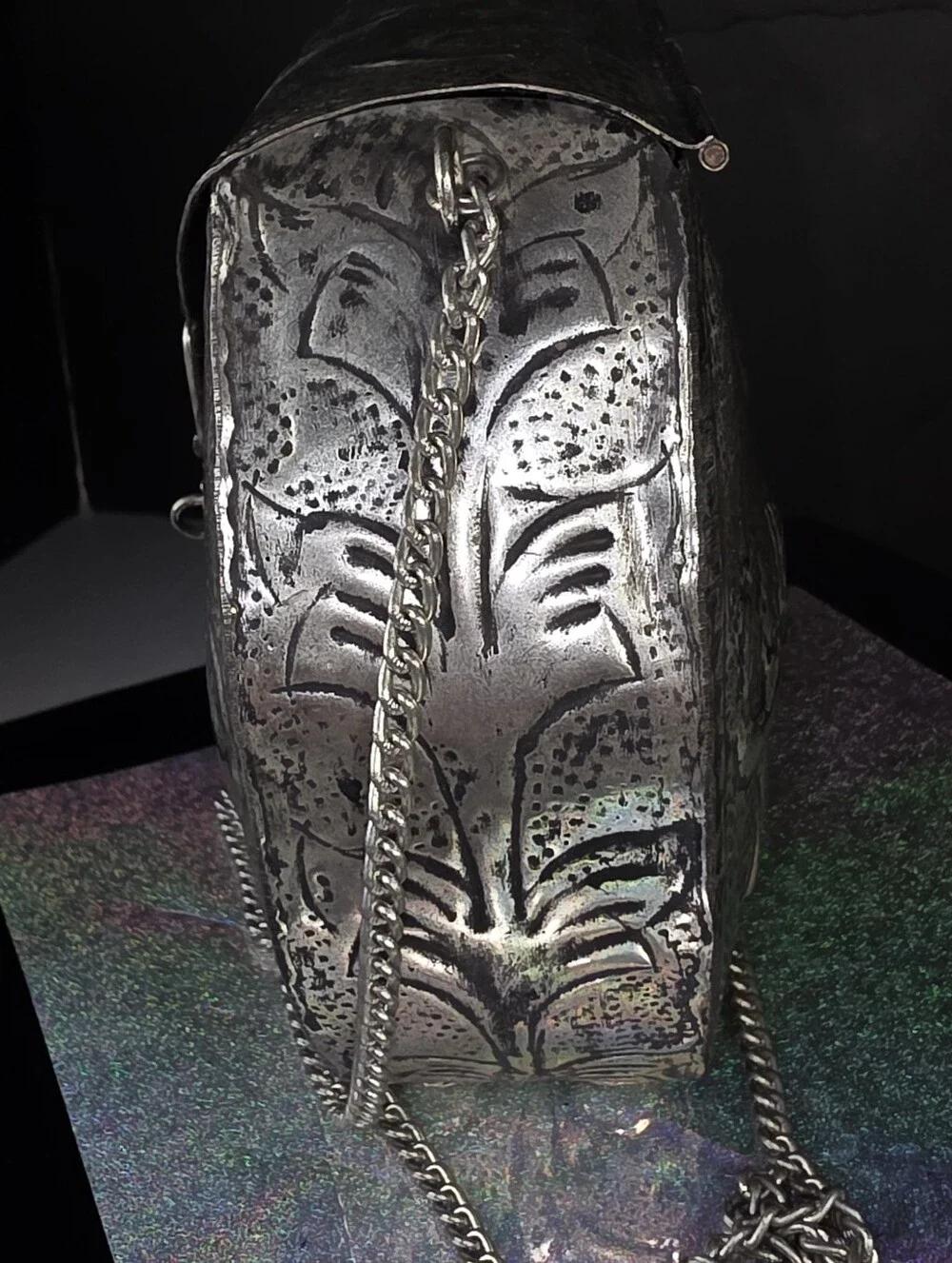 Ethnic Silver Women Gift Silver Etched Metal Elephant Bag Bridal Party Purse